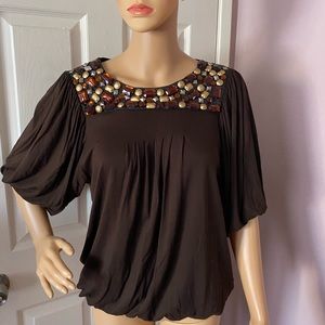 Womens brown top with rhinestones